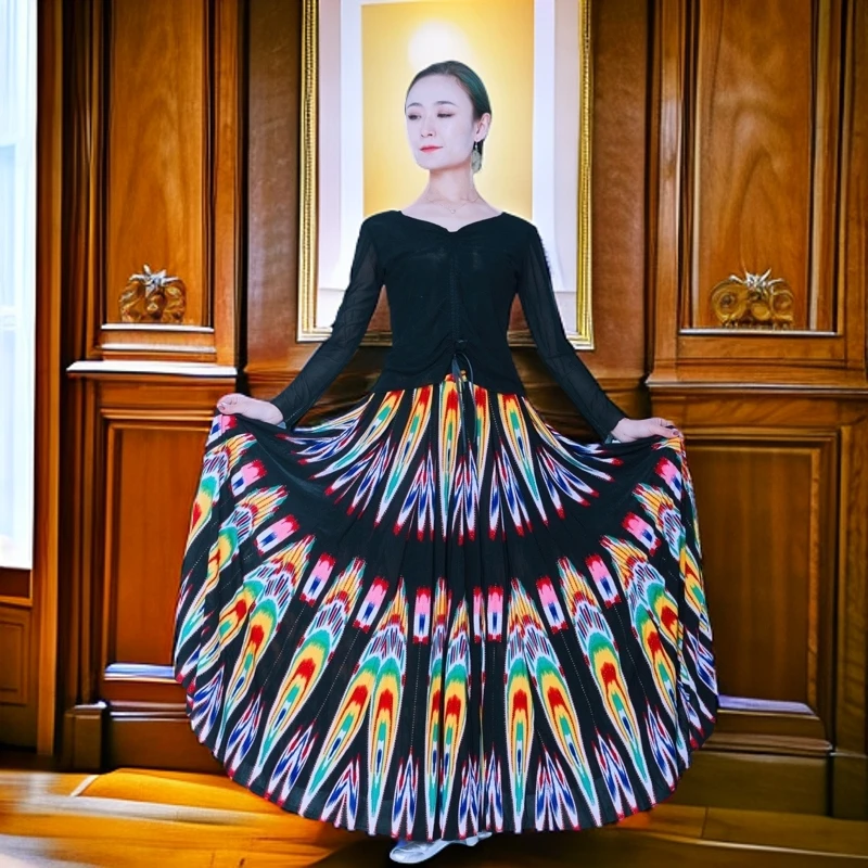 新疆民族风艾德莱斯舞蹈半身裙720大摆显瘦适合演出旅拍