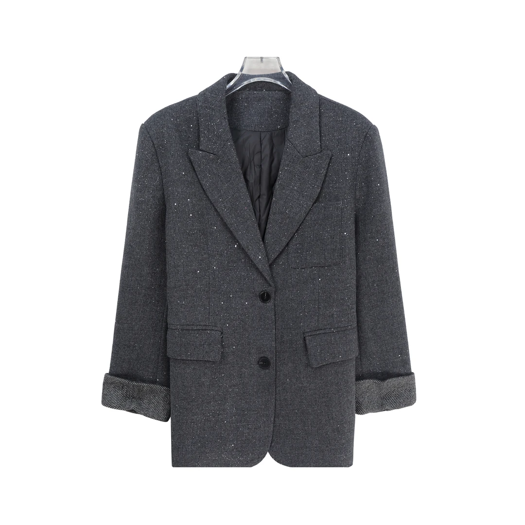 S亮片设计感气质加厚保暖休闲轻职风西装羽绒服U306