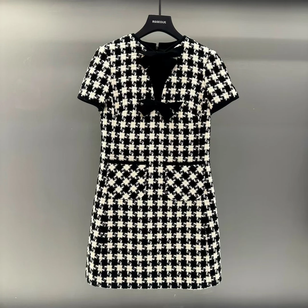 2025新款连衣裙女高级感千鸟格独特漂亮礼服裙法式名媛小香风裙子