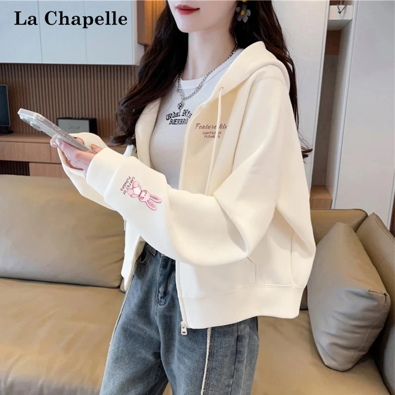 拉夏贝尔短款卫衣外套女2025新款小个子连帽休闲薄款开衫显瘦上衣