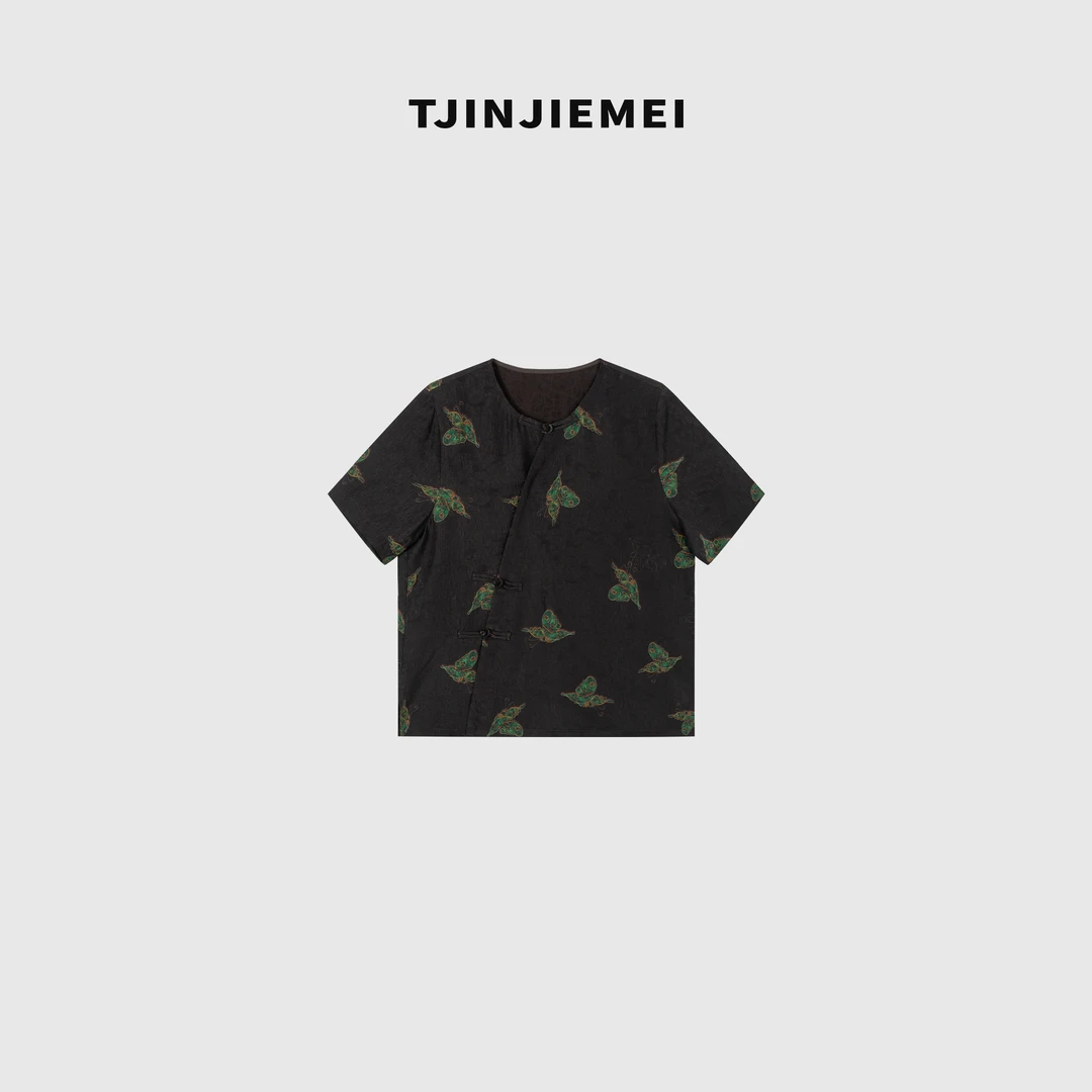T井姐妹【绿蝴蝶】新款设计感宽松新中式复古短袖DX2505-25317