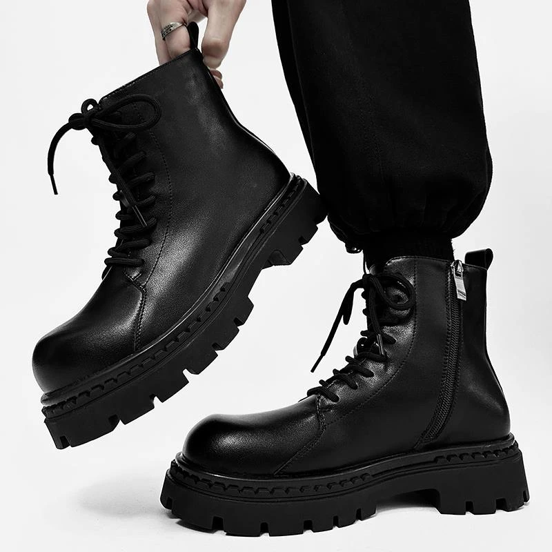 2025新款马丁靴男款英伦风机车美式工装靴子厚底内增高高筒皮鞋