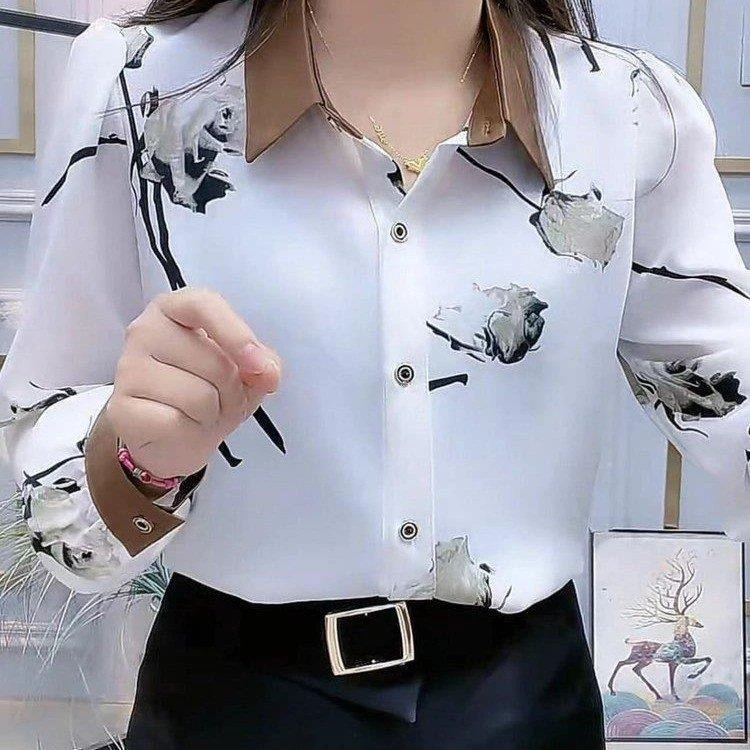 母亲节夏季时尚新中式衬衫女时尚印花遮肚显瘦拼色衬衫