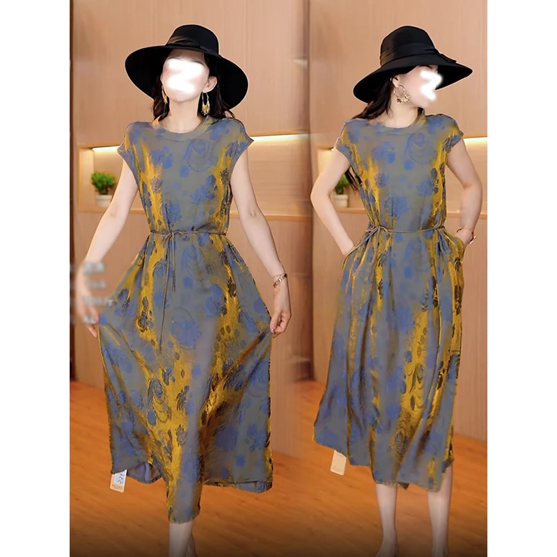 法式小众圆领提花设计感a字裙女2025夏季新款连衣裙高端大气裙子