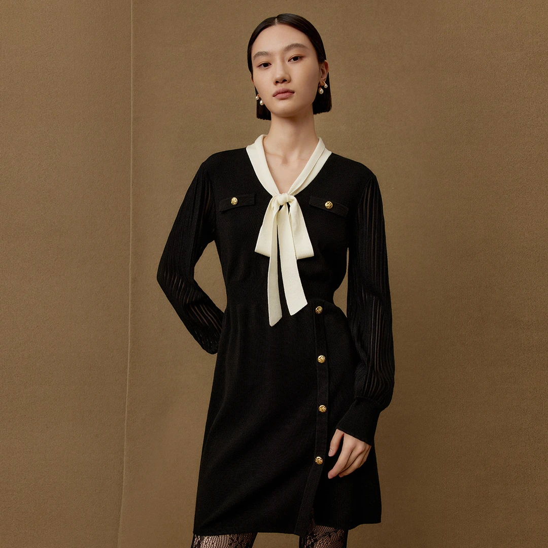 【芋总专属】撞色飘带领连衣裙女MC534310215