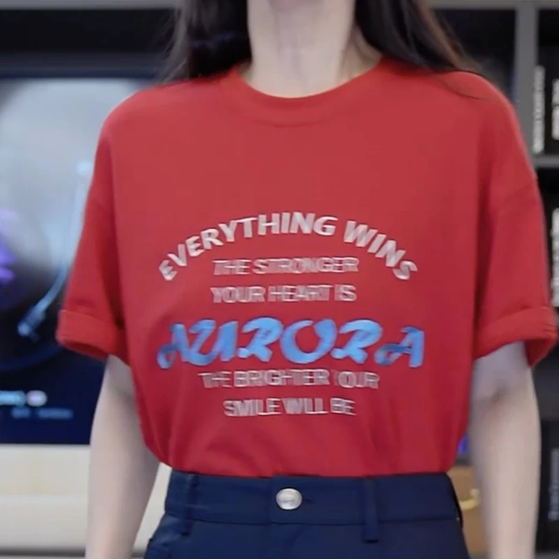 红色T恤字母短袖休闲时尚圆领上衣LK2504451