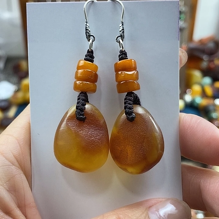 未镶嵌蜜蜡耳饰琴***猫耳饰