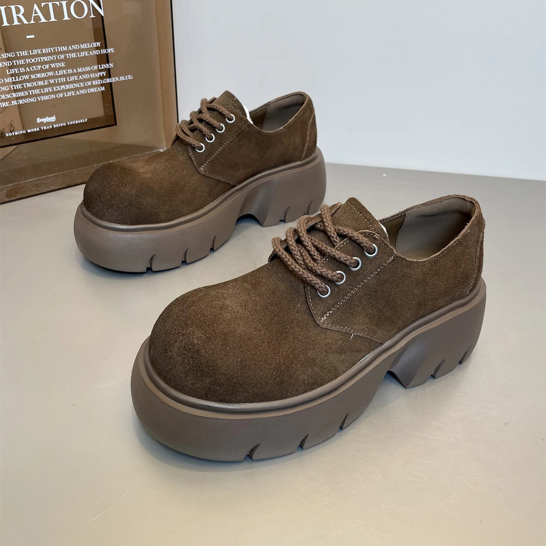 德比鞋女款复古擦色磨砂皮增高厚底小皮鞋2025秋季新款英伦乐福鞋