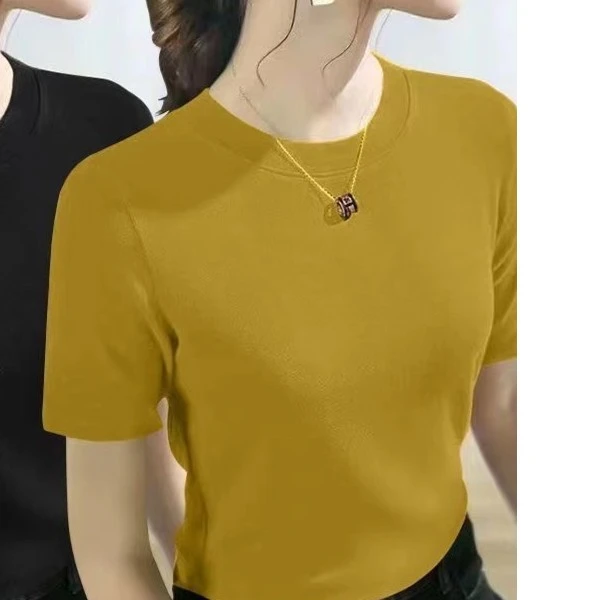 2025--春夏秋季百搭时尚洋气显瘦纯色打底衫5分袖