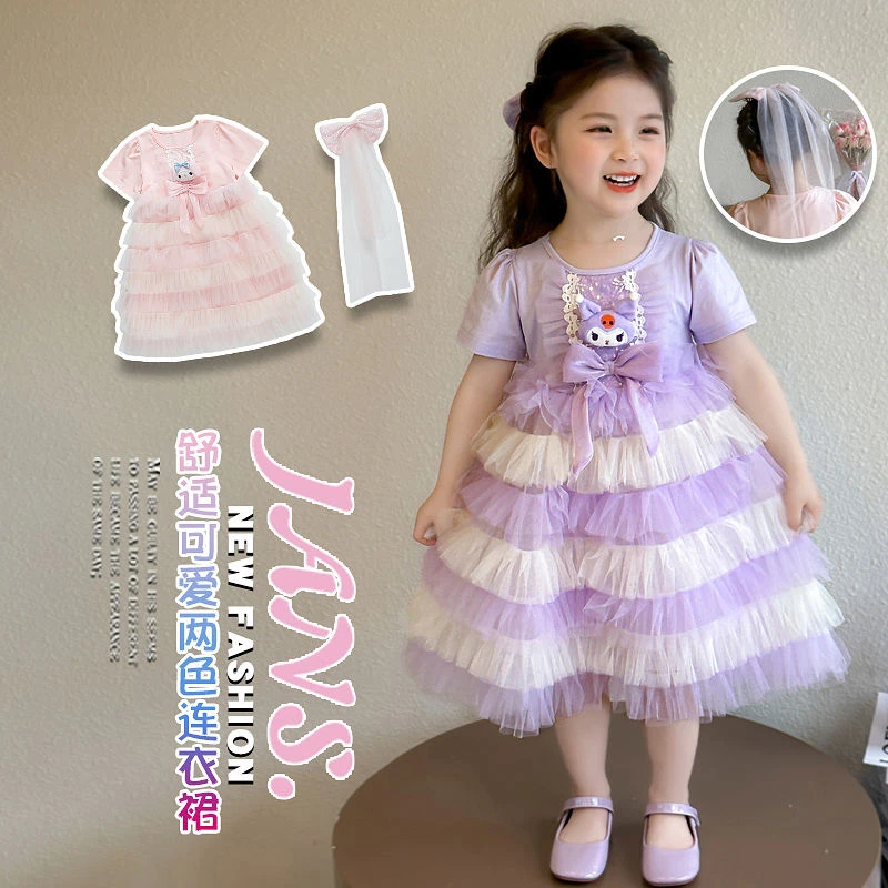 戴维贝拉新品女小童库洛米连衣裙2025新款夏季女孩宝宝公主裙礼服