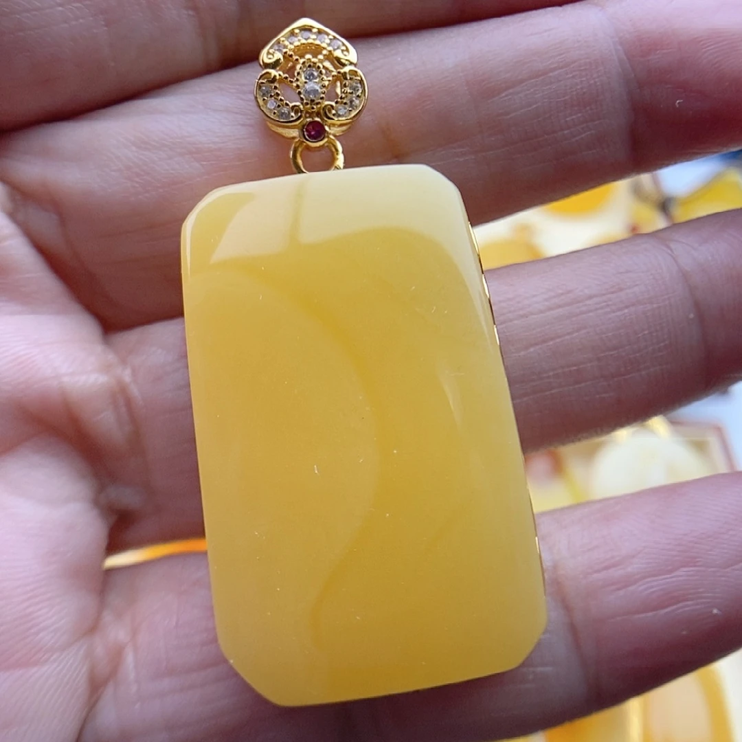 琥珀颈饰银S925镀金镶嵌