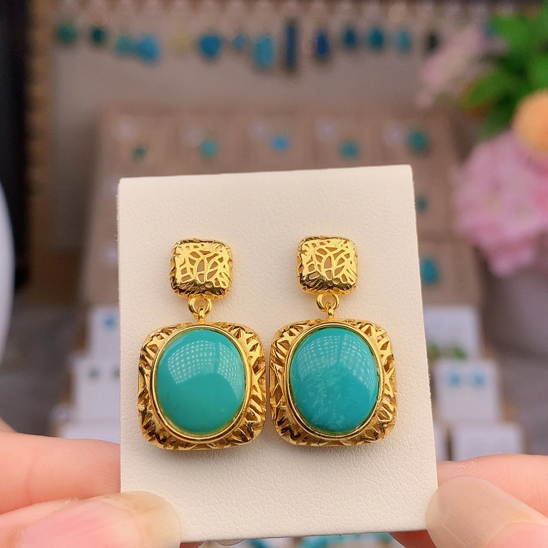 银S925镶嵌绿松石耳饰