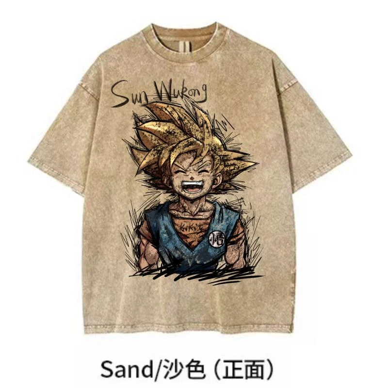 【8121黄发悟空】}KiKiTee oversize洗水做旧风宽松纯棉手绘T恤