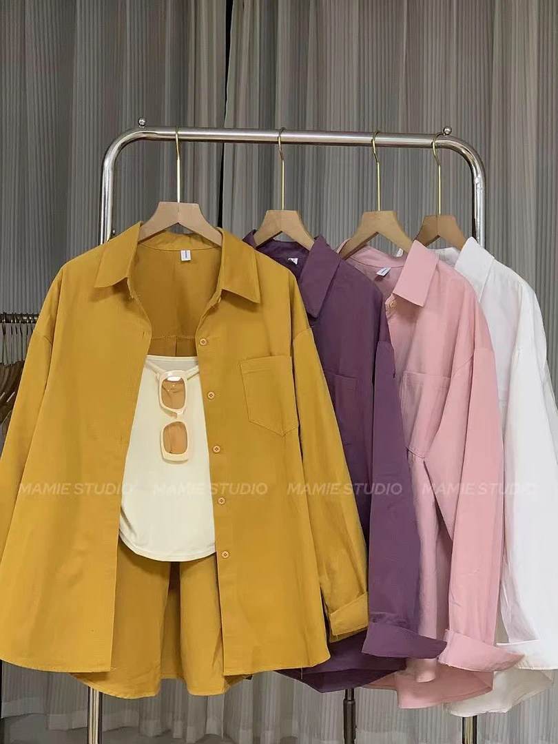 MAMIE¡森韩系洋气衬衫女春秋水洗棉刺绣高级内外搭叠穿外套