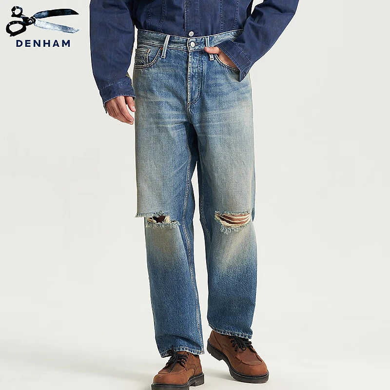 DENHAM2025年夏季男士经典复古水洗宽松微锥牛仔裤RAG