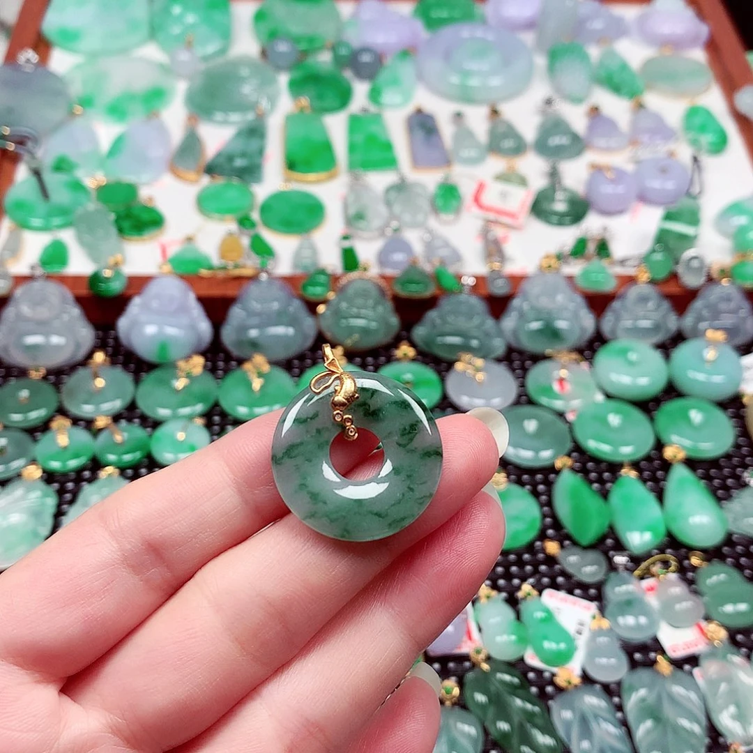 翡翠18K金镶嵌吊坠(不含链)