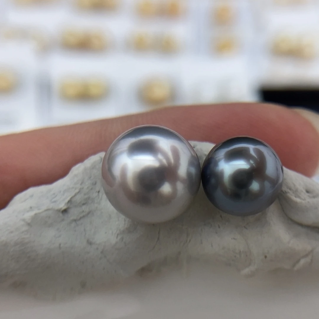 未镶嵌海水珍珠耳钉8.5-10.3mm大溪地镜面光