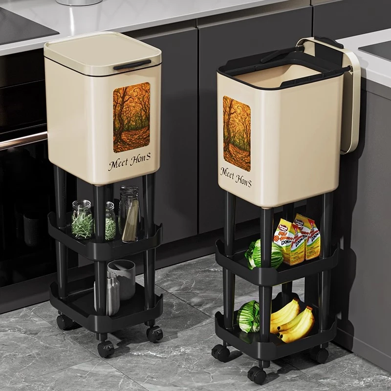 垃圾桶家用厨房专用免弯腰可移动高脚2025新款高颜值带盖大容量