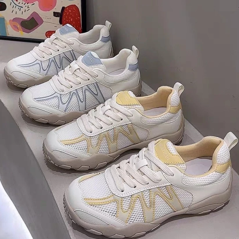 娟儿家超轻网面鞋2025夏季圆头厚底透气薄款阿甘休闲小白鞋