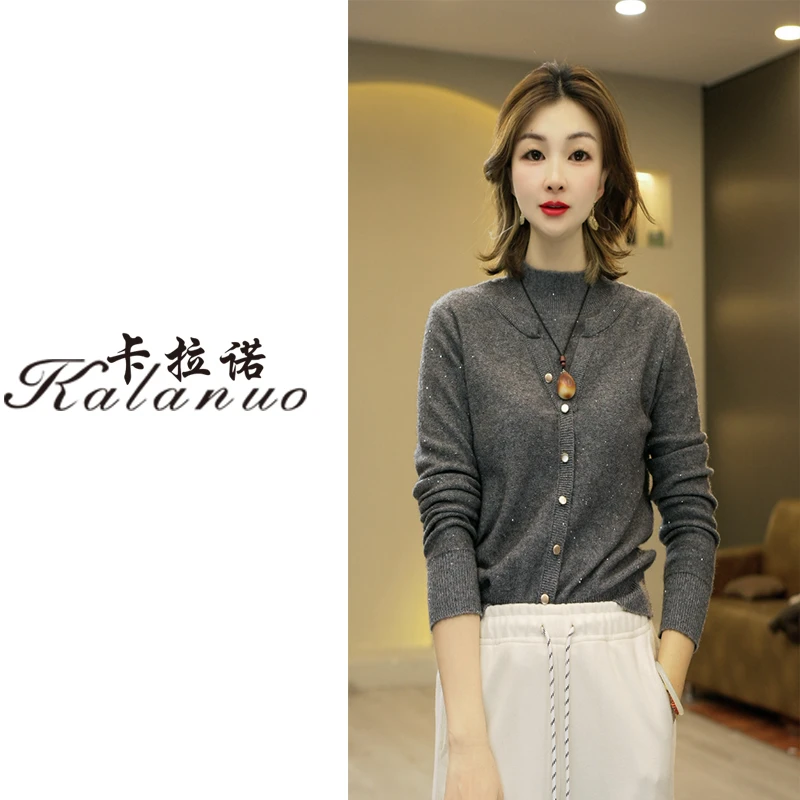 【卡拉诺】2025新款假两件金豆亮片针织衫6351