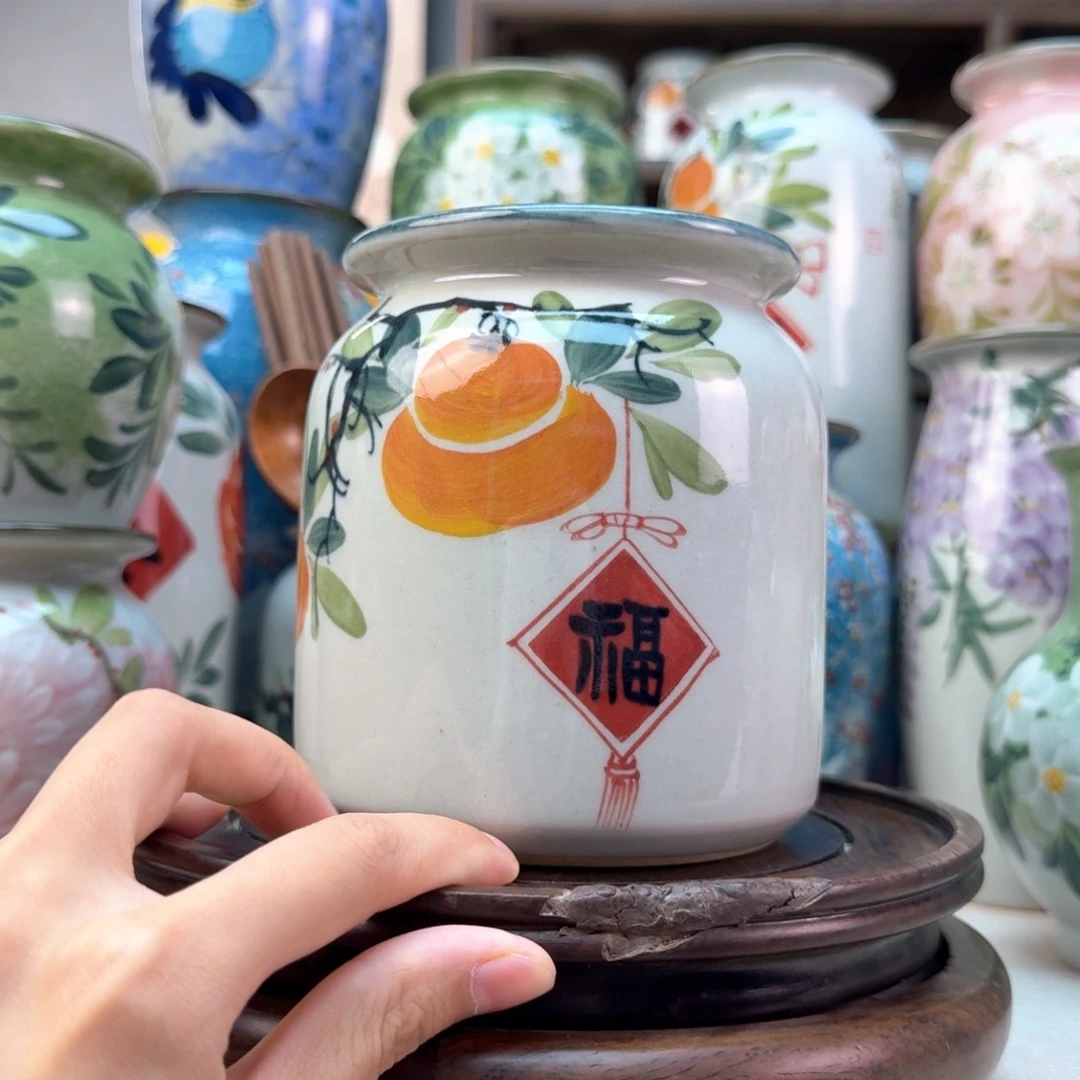 景德镇纯手绘陶瓷花瓶无孔