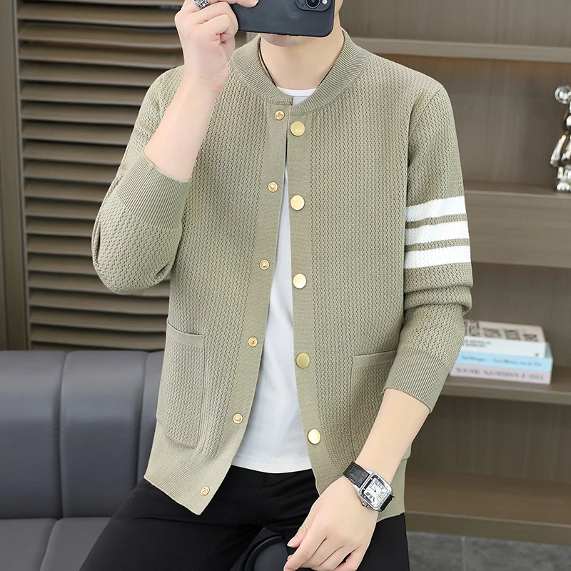 欧货轻奢针织开衫男士外套秋季新款时尚百搭针织衫修身韩版男上衣