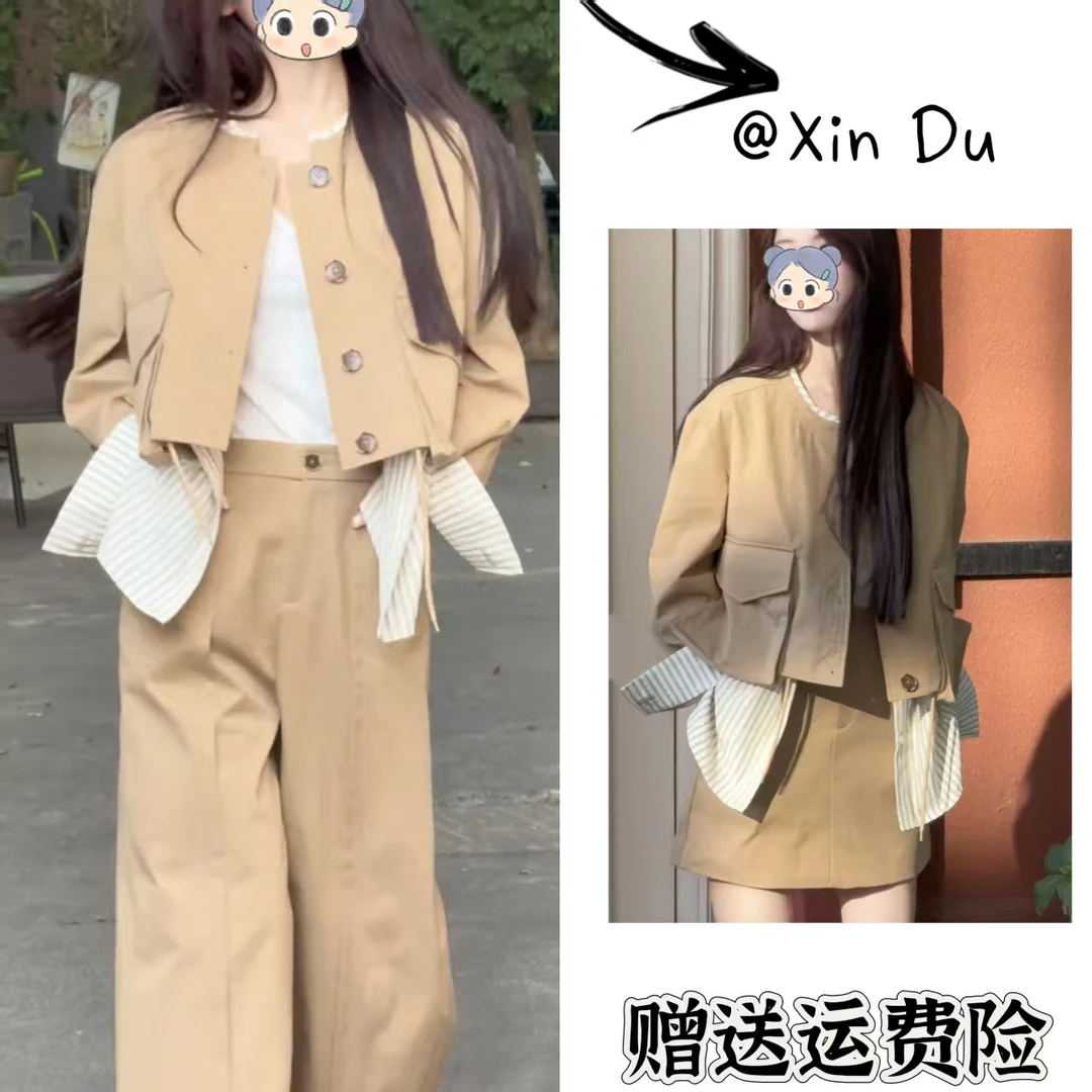 2025秋季新款时尚显瘦气质女士网红洋两件套百搭款D23552