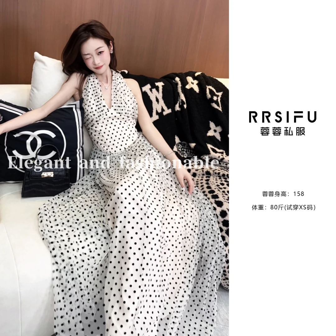 【RRSIFI蓉蓉专属】XS2295高级感法式气质波点挂脖V领连衣裙女