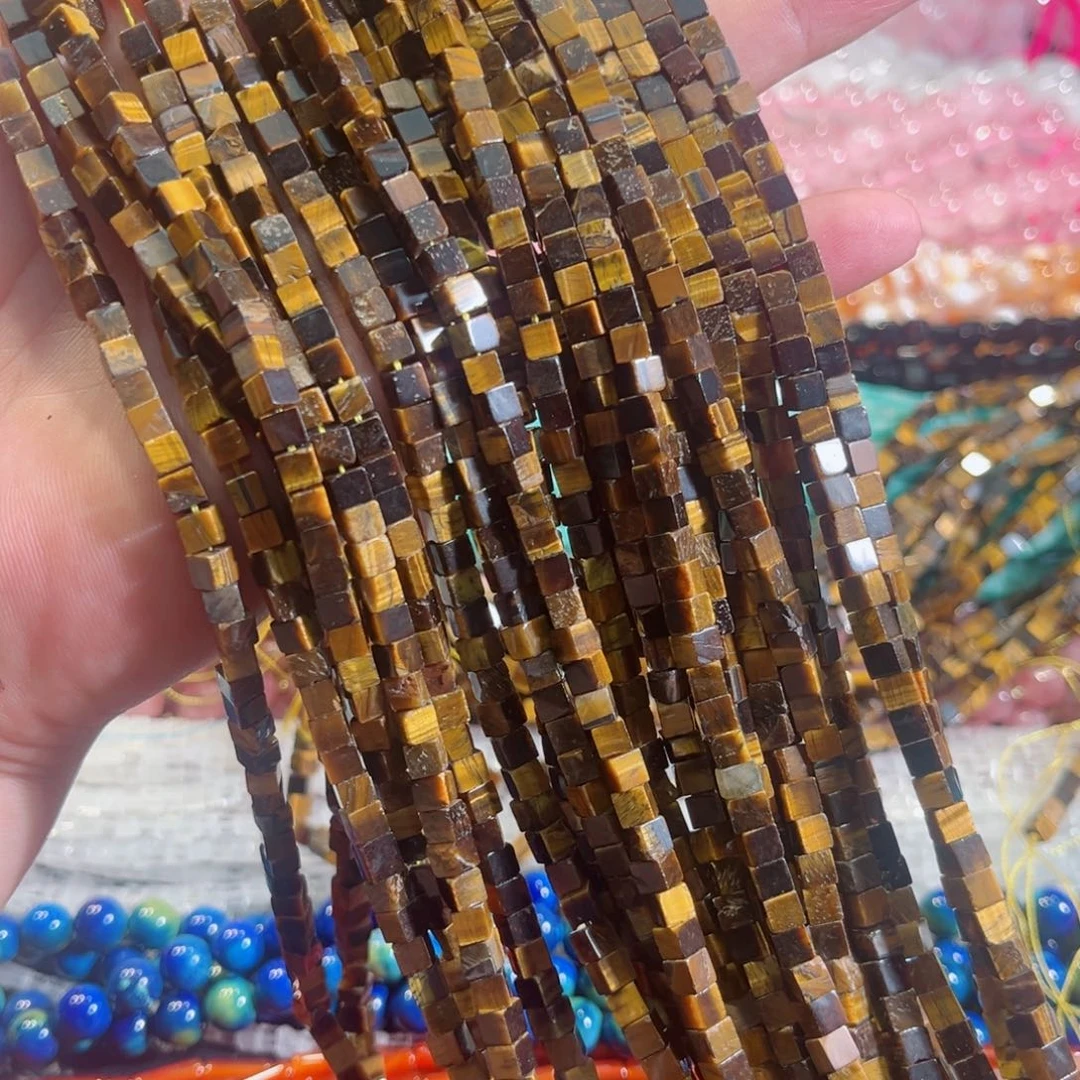 玛瑙/玉髓合金珠宝半成品虎眼方糖一条4mm