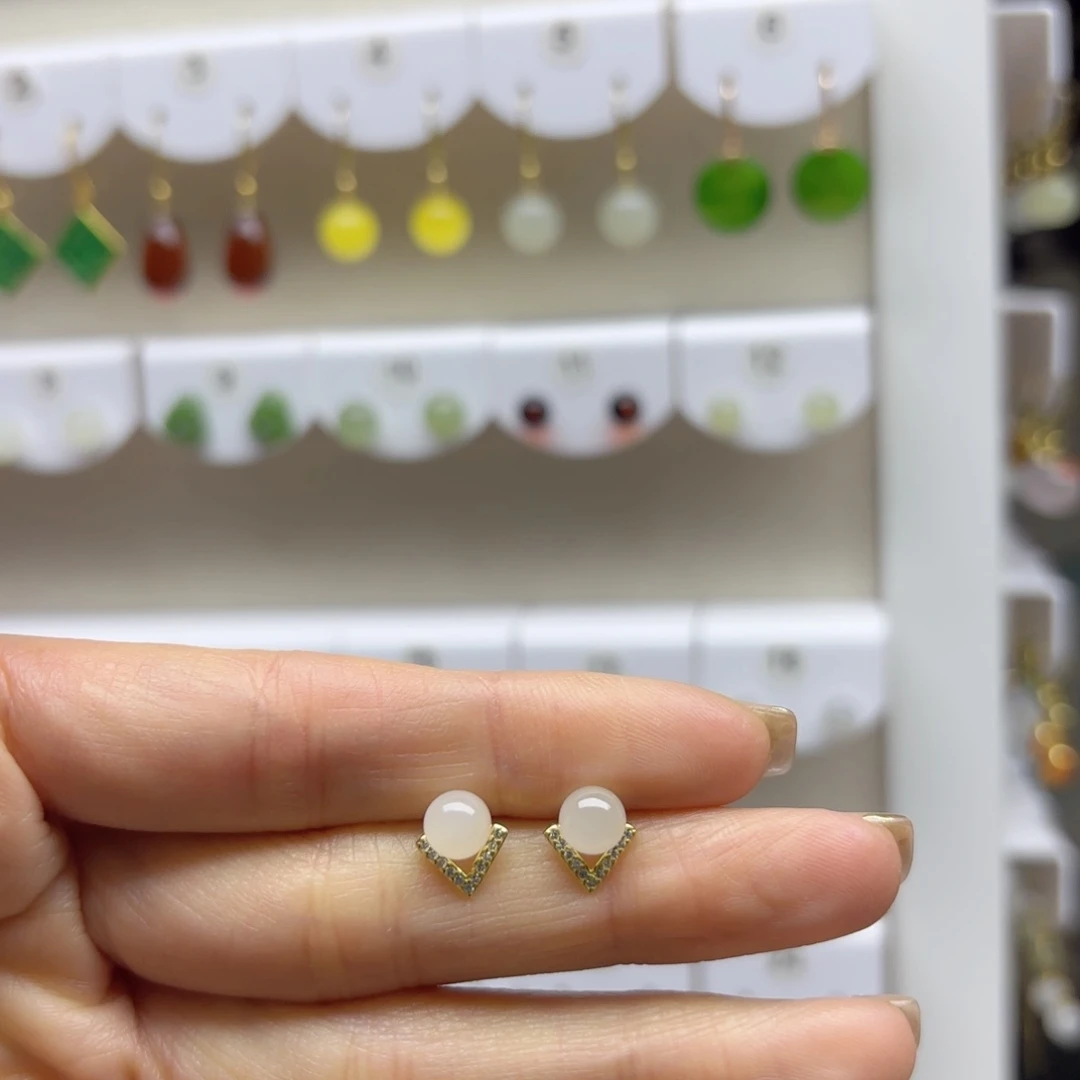 银S925镶嵌和田玉耳饰