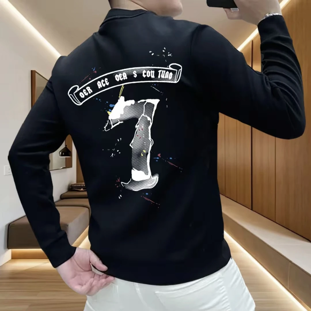 2025新款潮流男士修身卫衣春秋冬长袖高级痞帅圆领时尚打底衫上衣