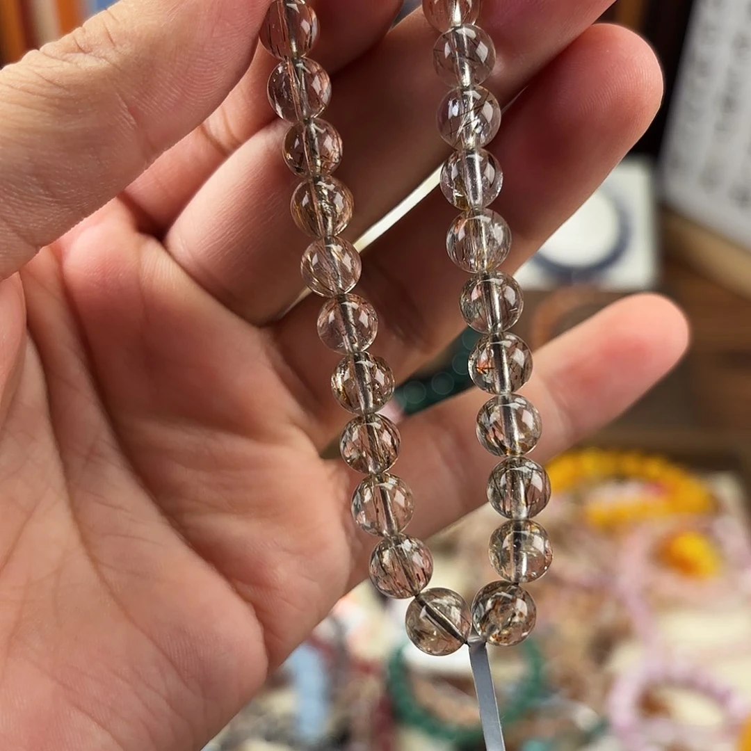 水晶手链未镶嵌黑金超七 7.2mm 冰透体