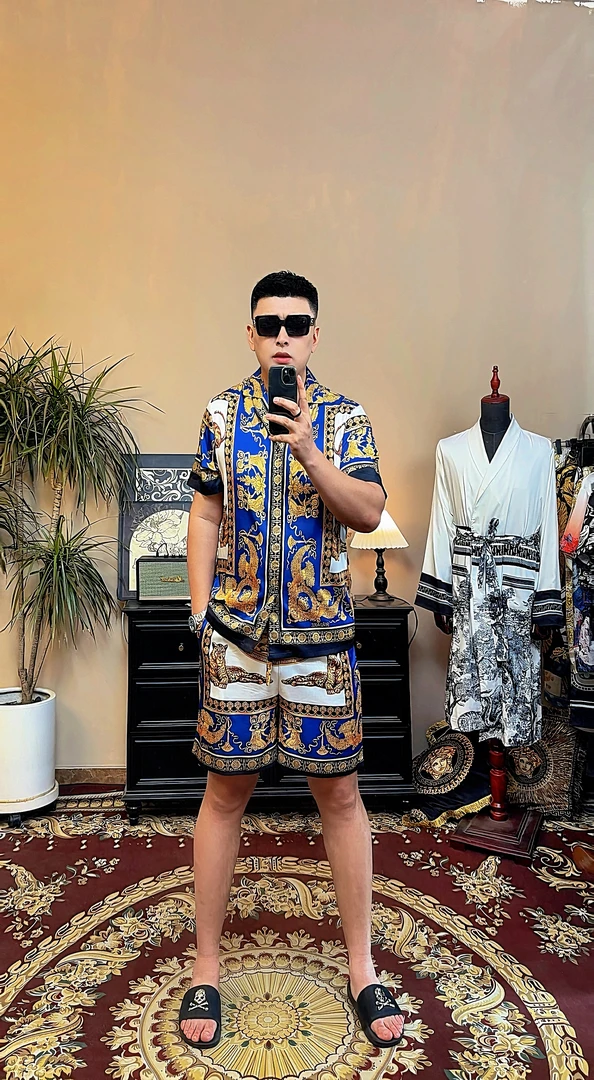 短袖短裤套装-南韩软丝料轻奢时尚情侣款家居服饰可外穿！