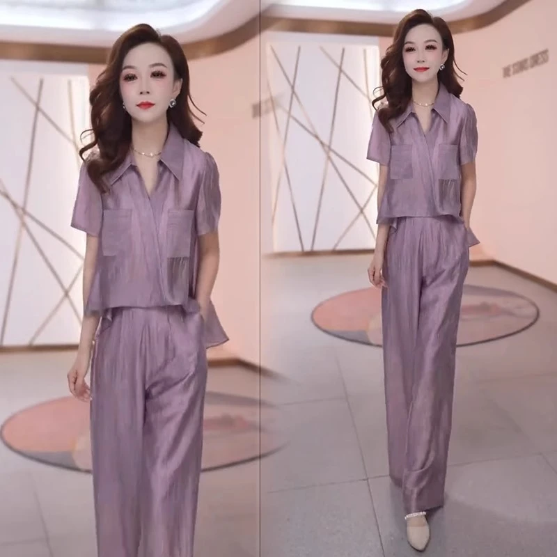 时尚套装女2025夏季新款洋气减龄显瘦休闲假两件上衣阔腿裤两件套