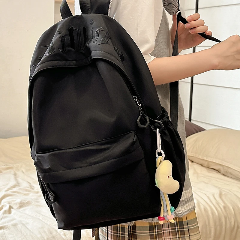 2025新款纯色大容量书包小学生四六年级初高中学生双肩背包刺绣包