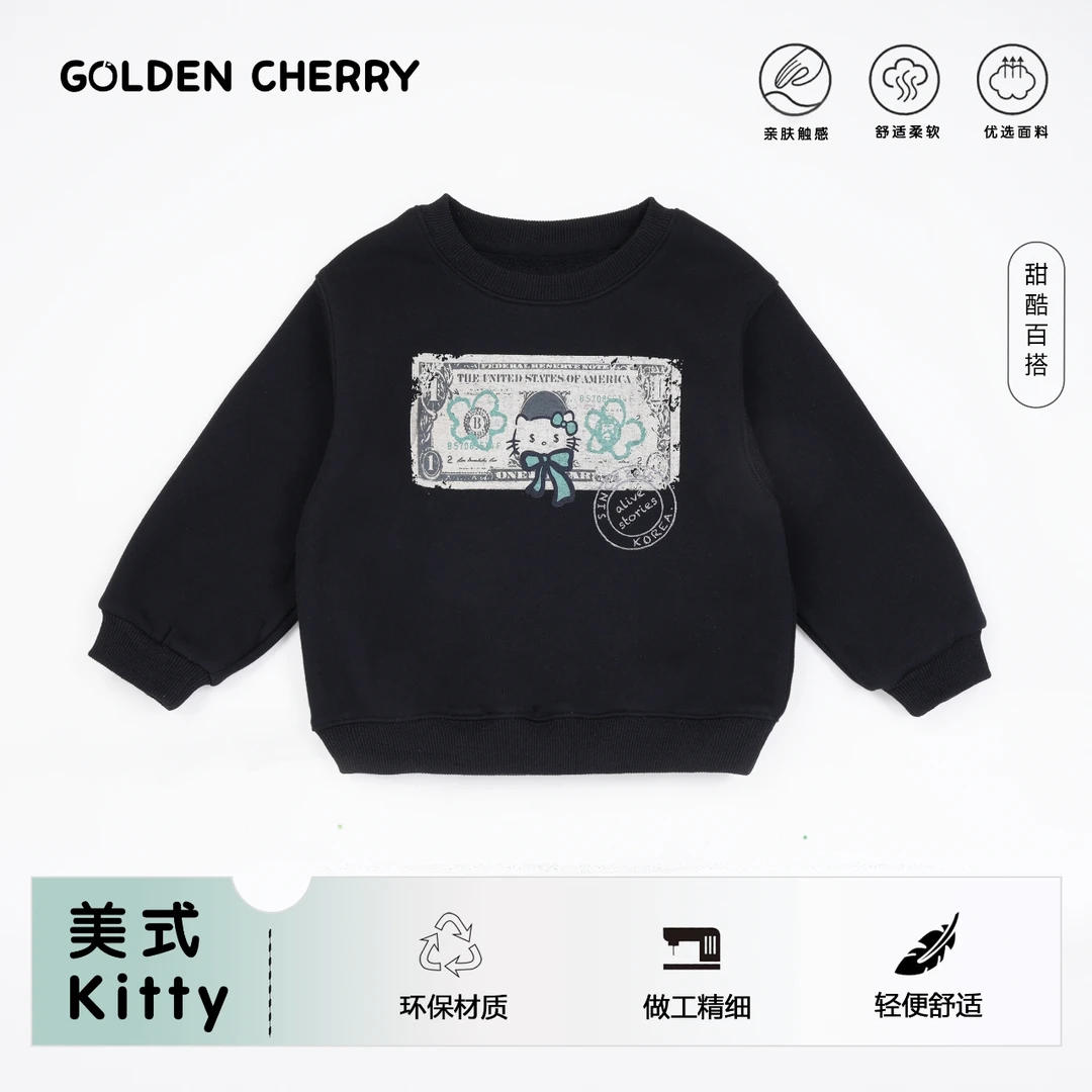 【金樱桃】小童黑色金币kitty洋气上衣283323