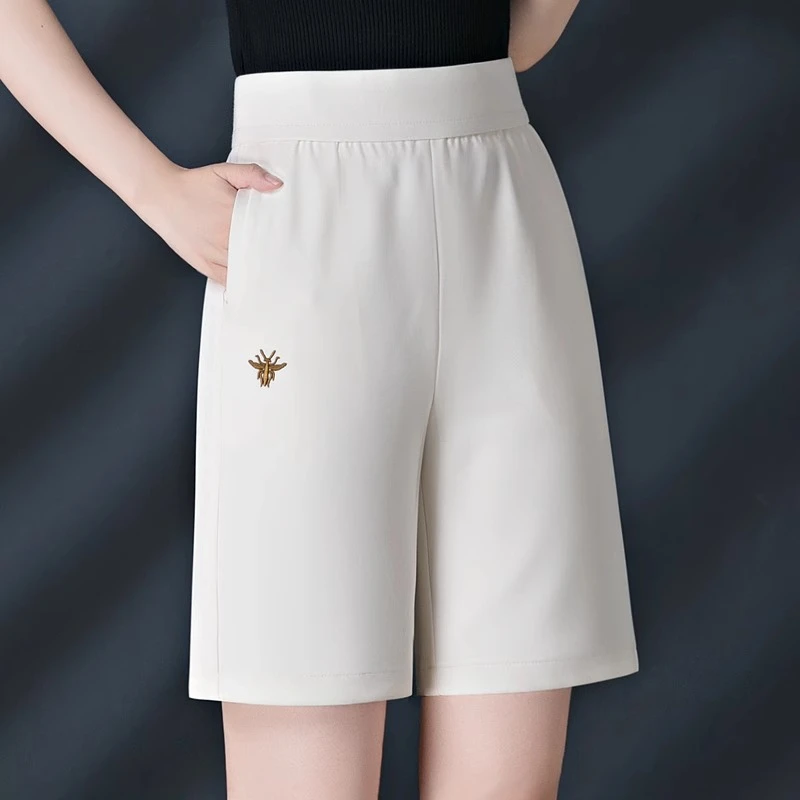 五分裤女士2025夏季新款松紧腰大码休闲直筒夏天短裤中裤薄款裤子