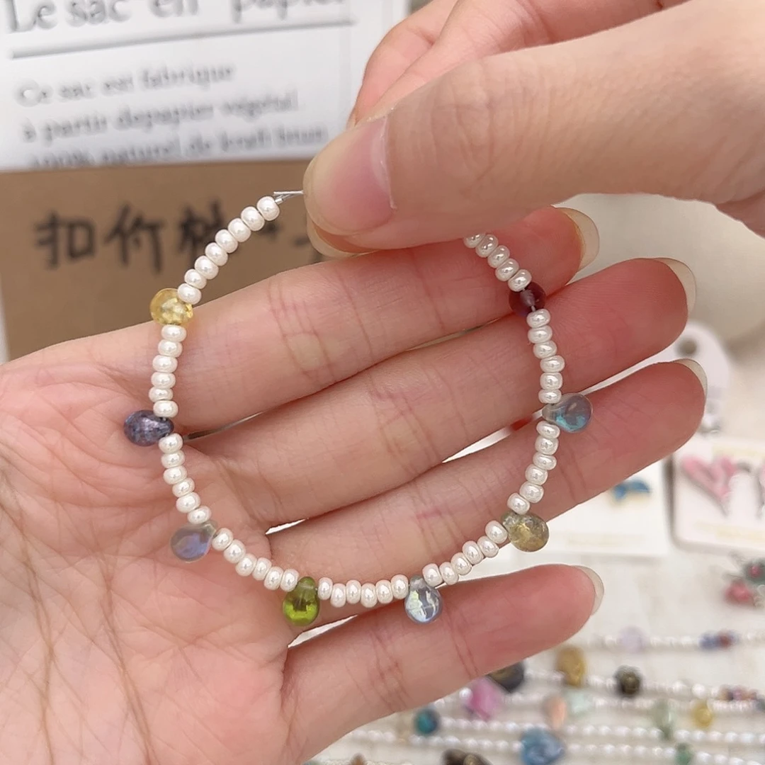 布艺铁合金彩色串珠手链
