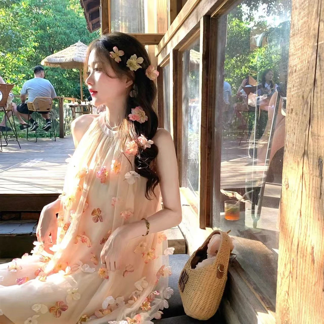 041~050显瘦吊带裙初恋新中式樱花印花连衣裙汉服碎花法式