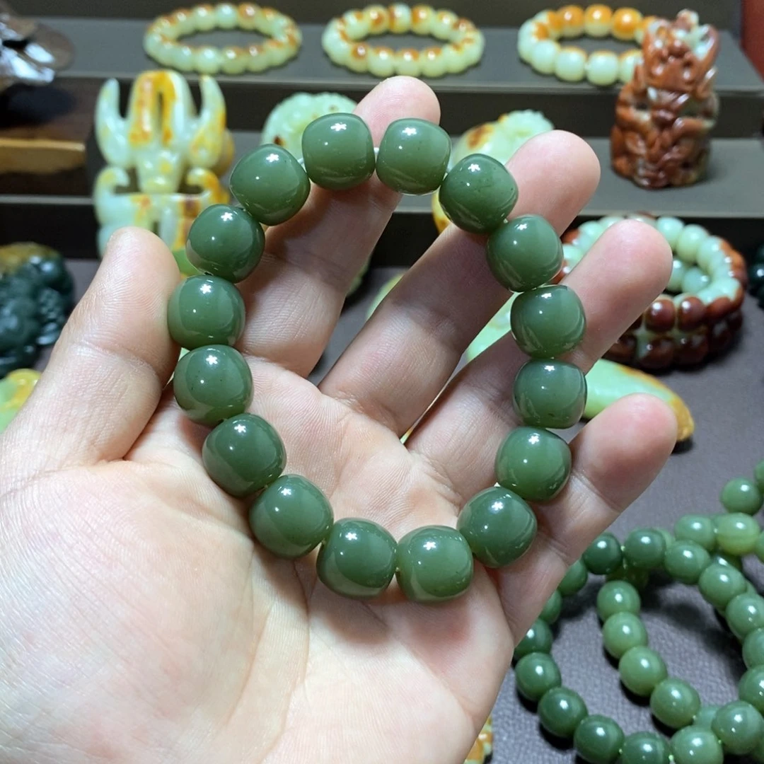 透闪石质玉手串卡14未镶嵌胖*