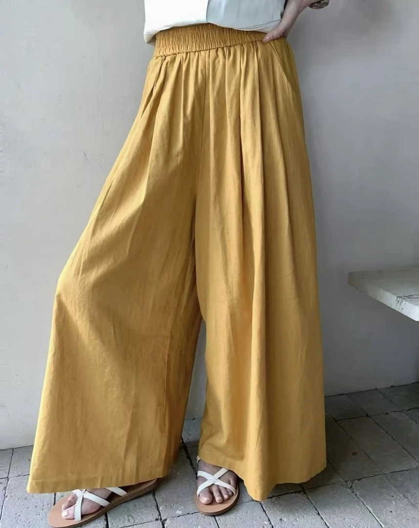 春夏季宽松高腰薄款显瘦褶皱半身裤裙