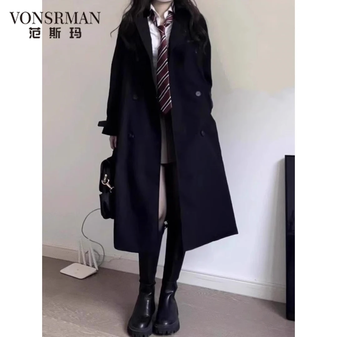 黑色风衣外套女中长款2025春秋季新款韩系高级感小个子英伦风大衣