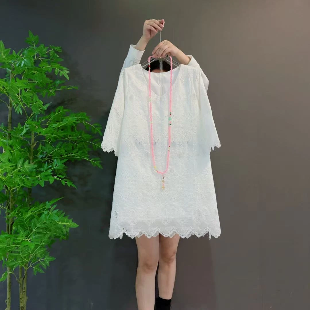 1683春季新款V领国风蕾丝衫显瘦遮肉百搭高级感上衣中长款