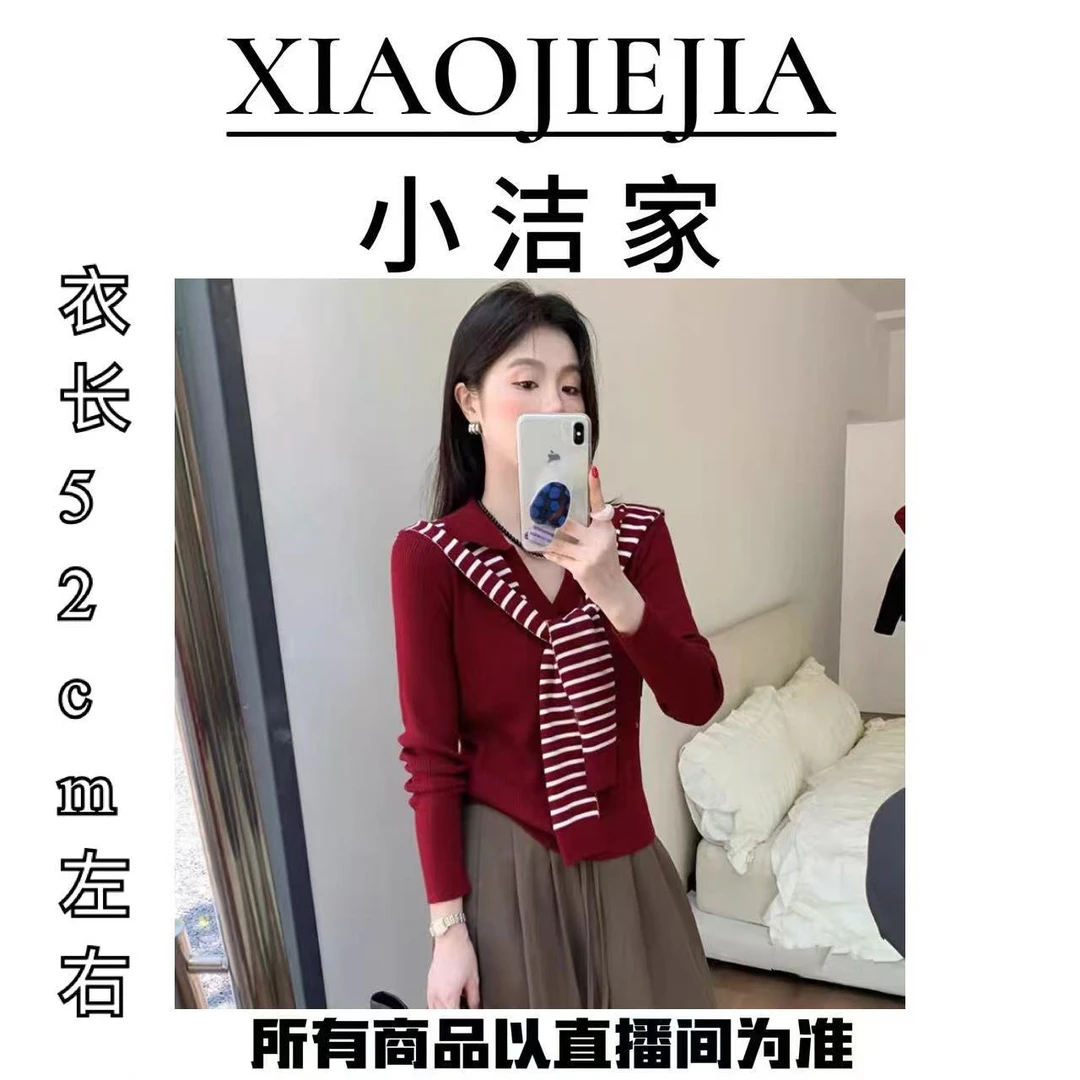 【小洁家女装】披肩刺绣小马V领长袖上衣