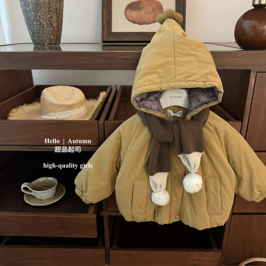 【现】【甜品起司】可爱暴击！原创女童加绒加厚连帽棉衣韩版宝宝大衣
