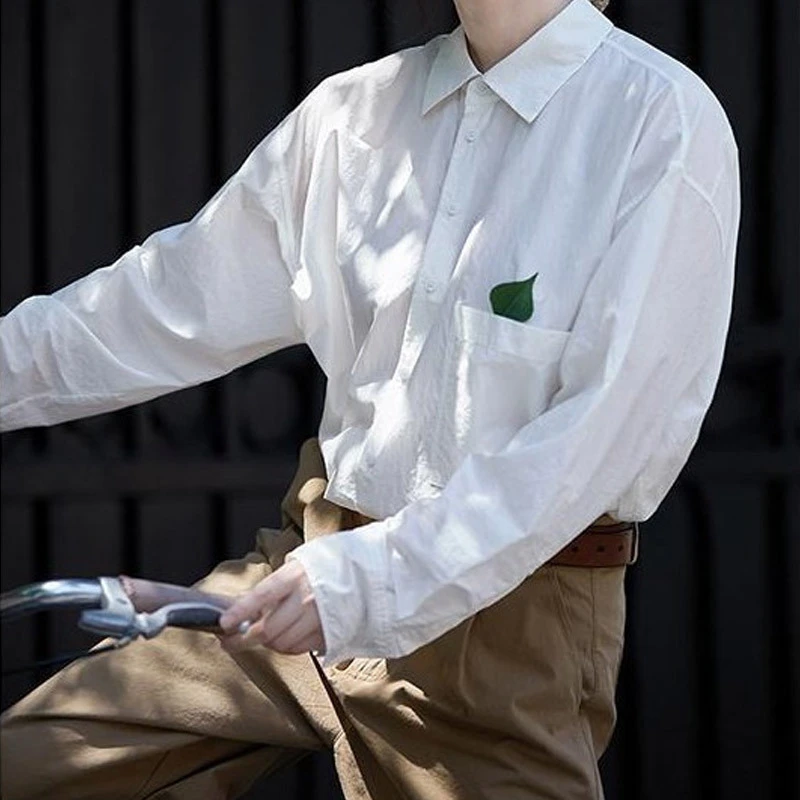 春秋款120英支超细匹马棉Q感翻领长袖宽松少年白衬衫衬衣上衣5692