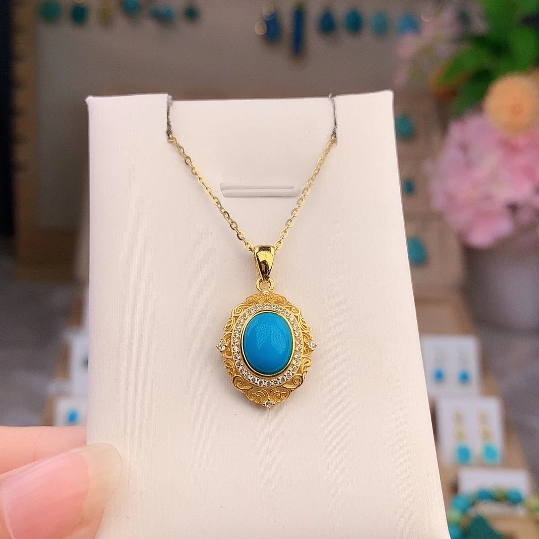 绿松石银S925镶嵌颈饰