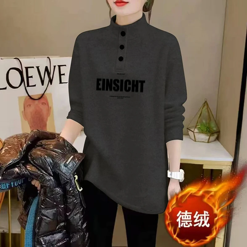 大码立领德绒POLO衫加厚显瘦打底衫内搭半高领女士长袖t恤秋冬季