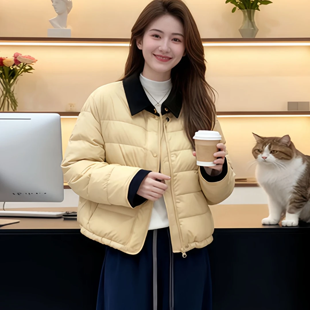 SHALLDOER【琥珀典礼】设计感翻领长袖棉服女2026小众洋气保暖棉衣