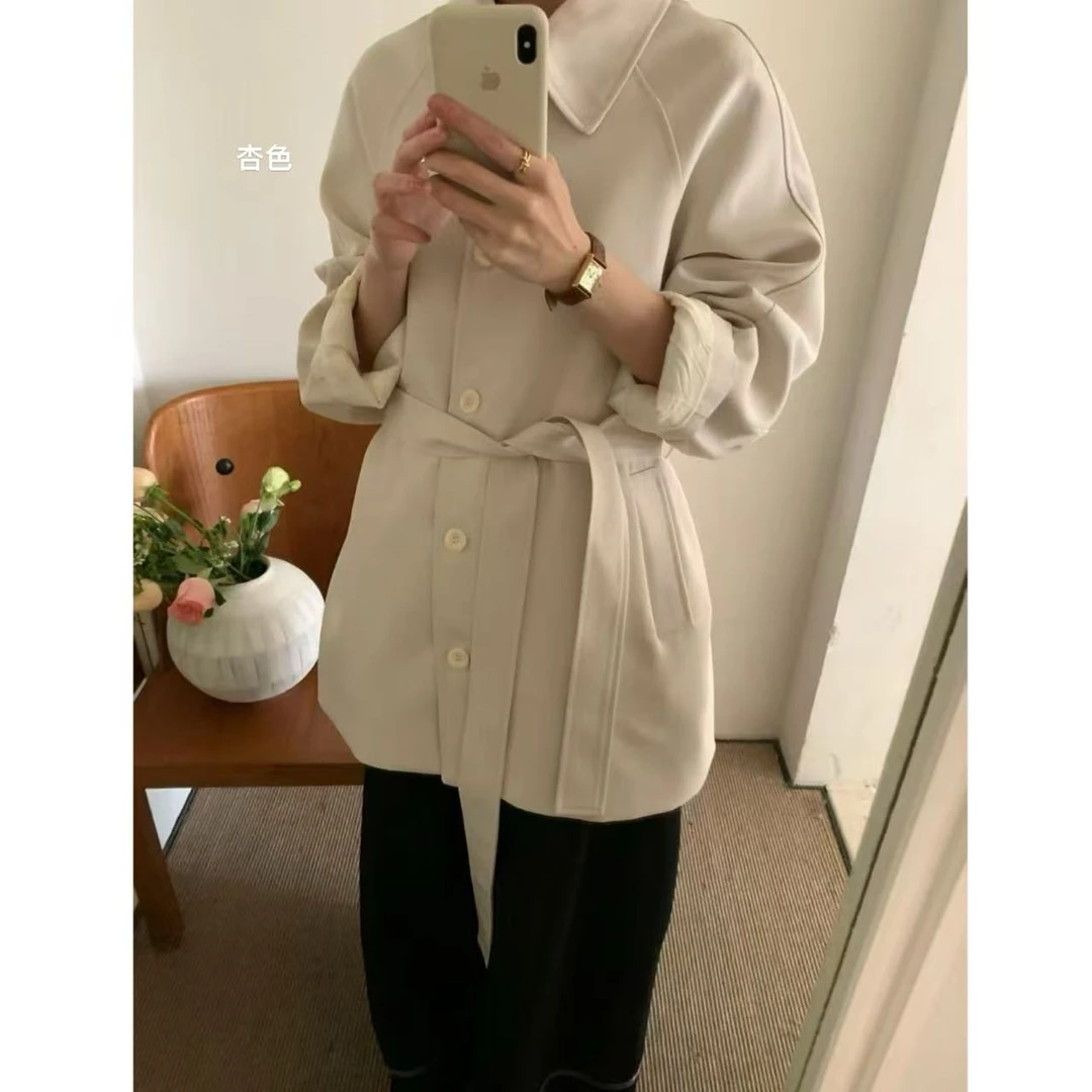 【NO退NO换】韩系翻领单排扣中长款风衣（配腰带）2523 衣长80